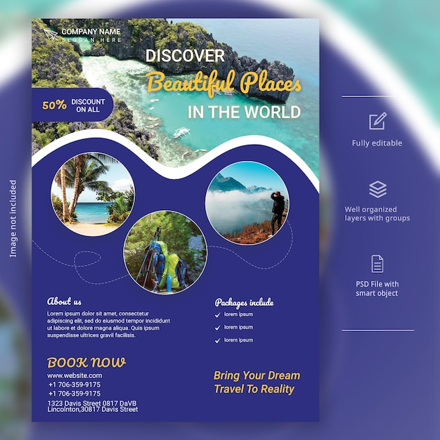 psd travel and tours adventure poster and flyer template
