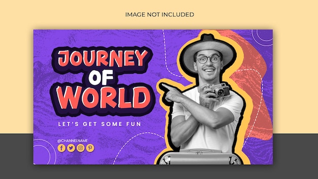 Design delle miniature di youtube di viaggio psd e modello di banner web per il turismo