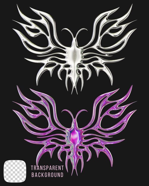 PSD Tribal Chromed Butterfly is een 3D-rendering van een abstract Y2K-vorm.