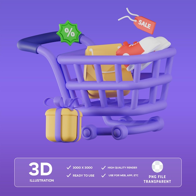 PSD Trolly Shop 3D illustration