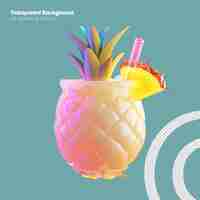 PSD psd tropical cocktails with hologram color full color object isolated 3d render