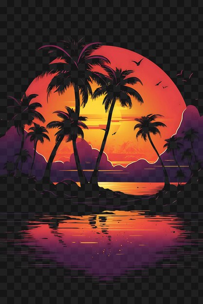 Psd of tropical island with palm trees tropical fruits vibrant oran template clipart tattoo design