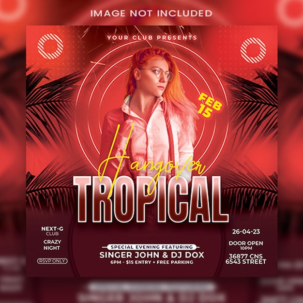 Modello di banner quadrato social media per volantino spiaggia evento festa tropicale psd