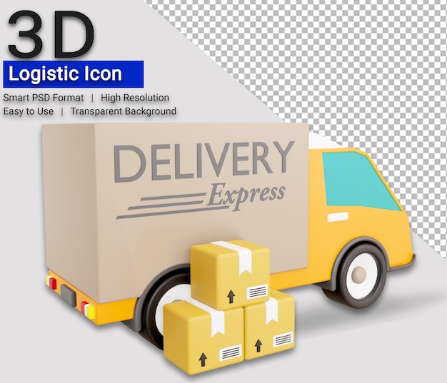 Psd truck delivery icon logistic 3d illustration transparent background