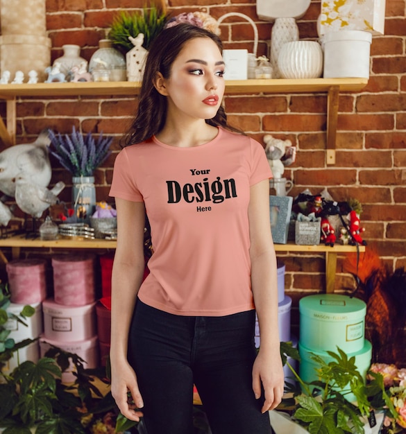 PSD tshirt mockup stylish girl amp beautful Background
