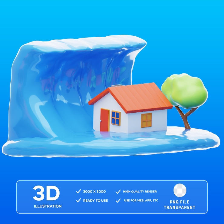 PSD psd tsunami 3d illustration