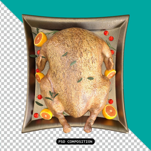 PSD psd turkey chicken platter isolated 3d render illustration