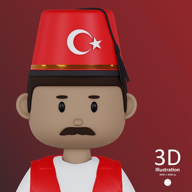 PSD psd uomo turco in abiti nazionali illustrazioni 3d