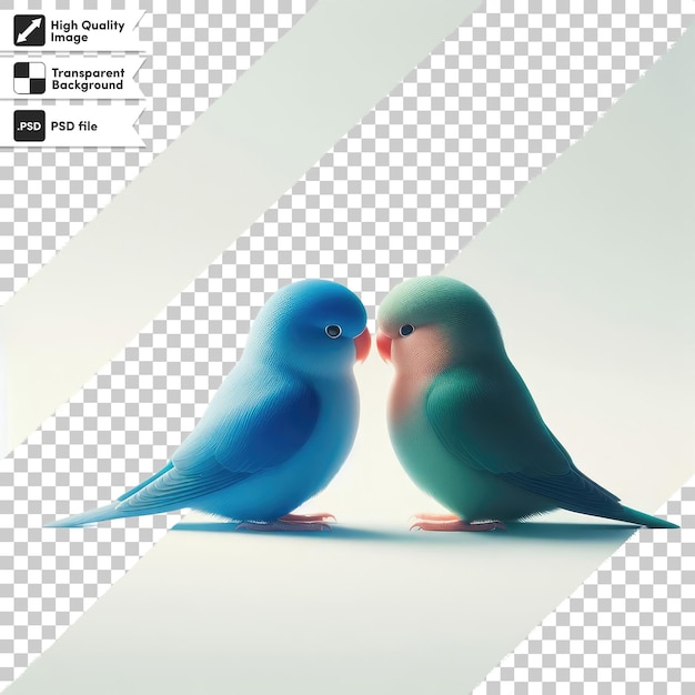 PSD 편집 가능한 마스크 계층으로 투명한 배경에 두 개의 다채로운 무새 사랑 발렌타인 사진