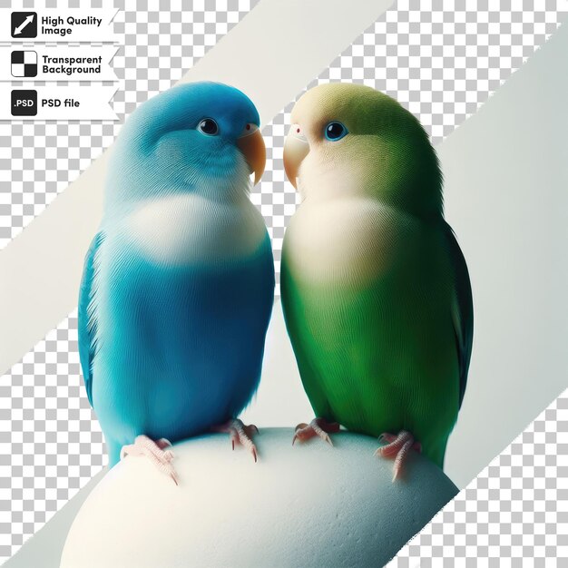 Psd two colorful parrot love valentine photo on transparent background with editable mask layer