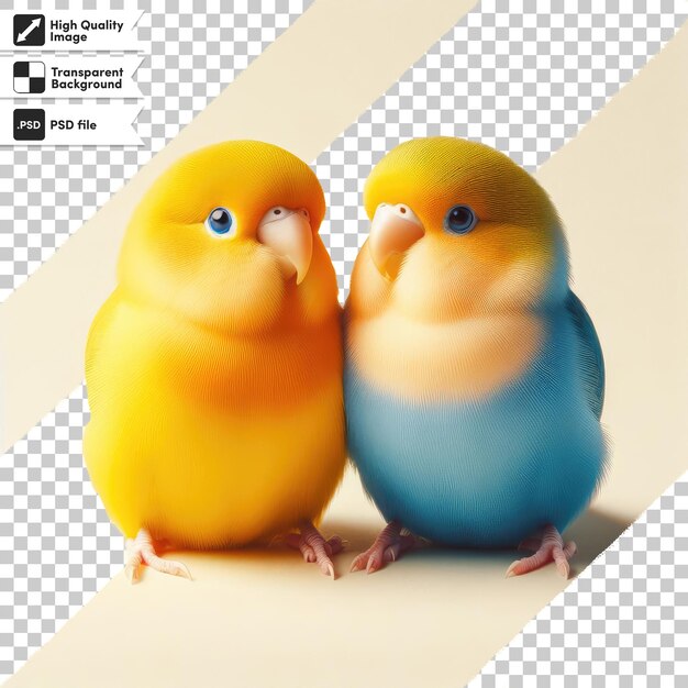 Psd two colorful parrot love valentine photo on transparent background with editable mask layer