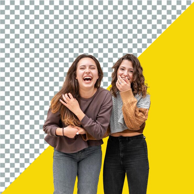 PSD psd two girls with their mouths open one of them has a yellow transparent background