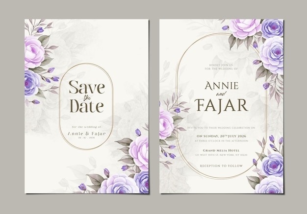 PSD psd two sided wedding invitation card template with flower