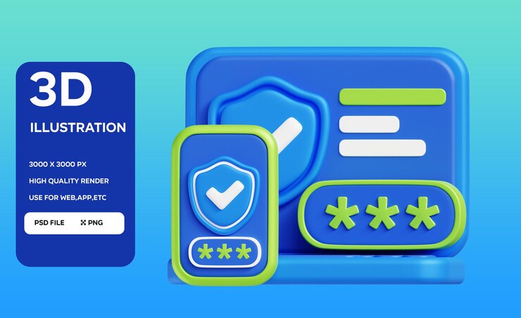 PSD psd 2factor 인증 3d 일러스트레이션