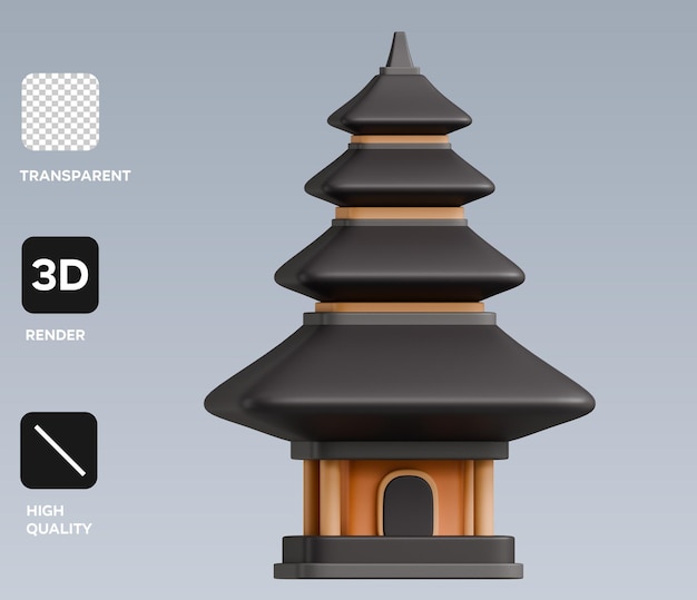 psd ulun danu beratan temple 3d object illustration