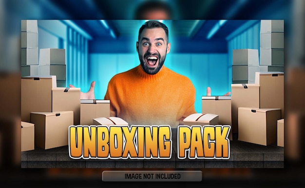 Miniatura di youtube del video di copertina psd unboxing o design della copertina in live streaming