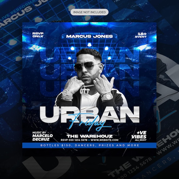 Флаер вечеринки Urban Club PSD, пост в социальных сетях, веб-баннер, шаблон