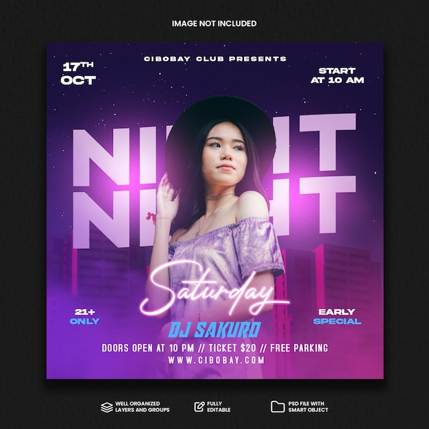 PSD psd urban night party flyer of social media banner sjabloon