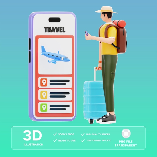PSD с использованием 3D-иллюстрации туристического приложения