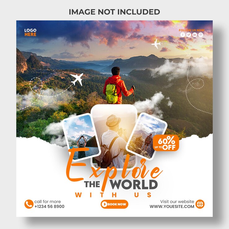 PSD psd vakantie tour reisbureau social media post instagram post of web banner sjabloon