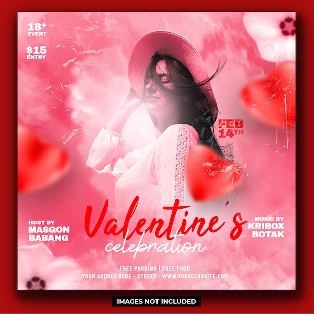 PSD psd valentine event flyer template social media post with pink and red color