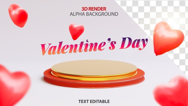 PSD valentine podium with hearths on red background