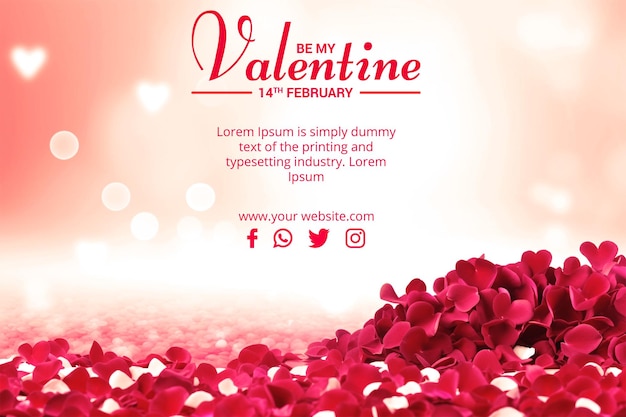 Psd valentine's day background happy valentine's day con vibrazioni di valentine decorate con rose