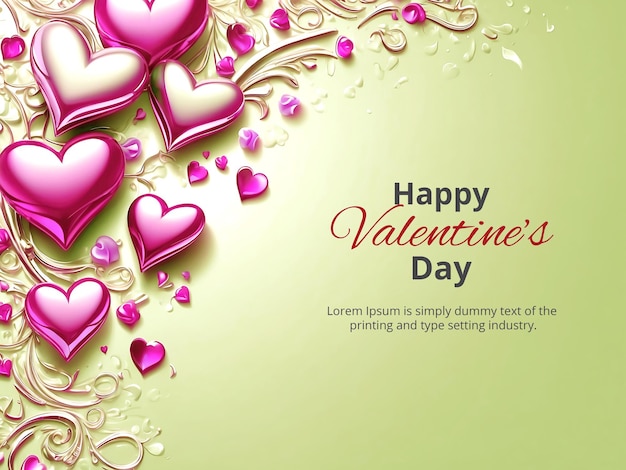 PSD valentines day festive background with realistic metallic colorful background