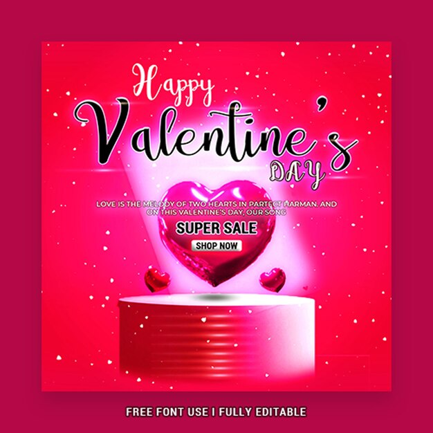 Psd valentines day sale post su instagram e flyer quadrato o banner pubblicitari