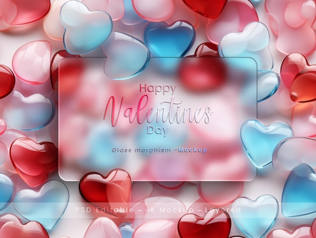 PSD psd valentines glass morphism card mockup
