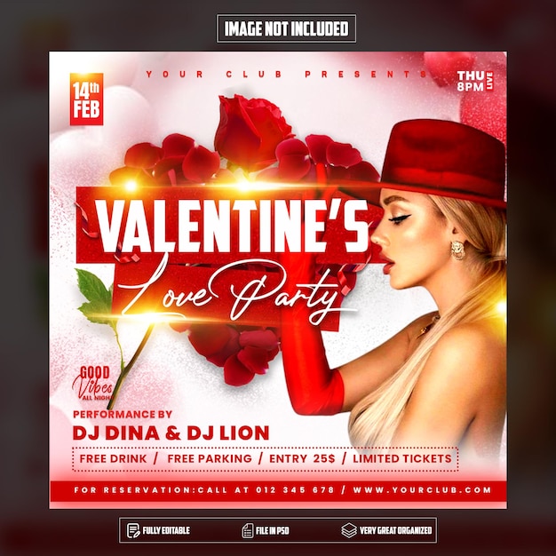 Psd valentines party flyer social media post and web banner