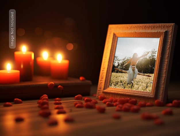 PSD mockup della cornice fotografica di san valentino psd