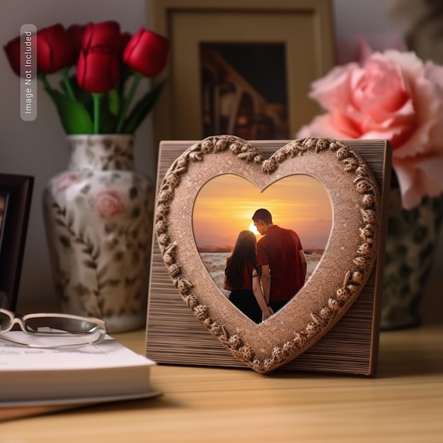 Psd valentines photo frame mockup