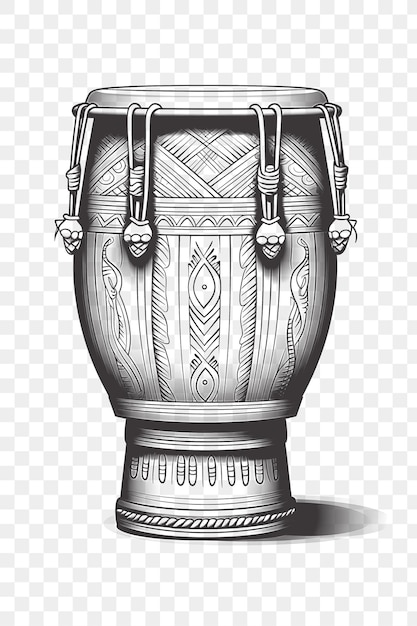 Psd van african drum frame met de iconische vorm van een afrikaanse t-shirt tattoo art outline ink