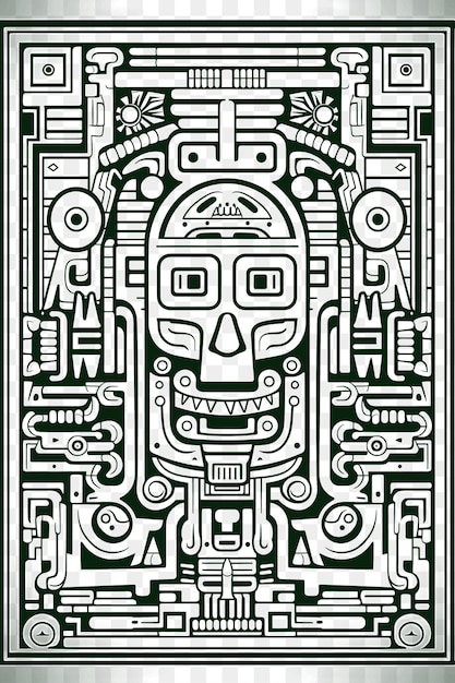 PSD psd van aztec geïnspireerd frame met geometrische motieven en oude symbo tshirt tattoo art outline ink