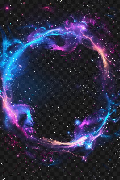 Psd van cosmic stardust arcane frame met swirling stardust en cele outline neon collage style art