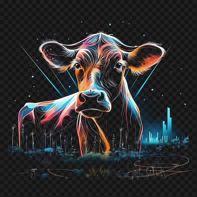 Psd van cow countryside serenity crisscross neon lines grass spots o transparante schone glow effecten