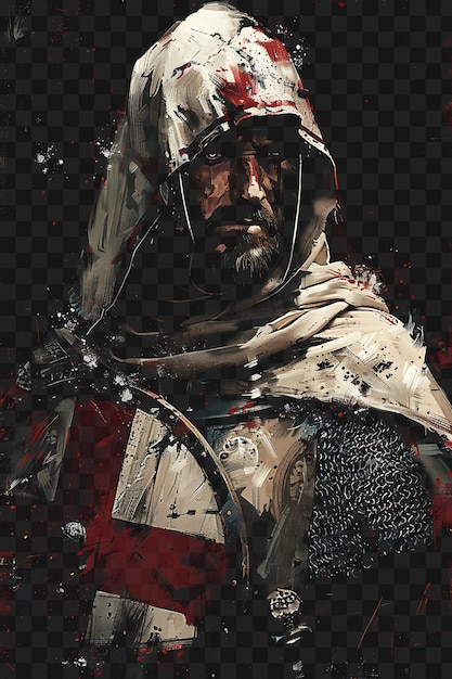 PSD psd van crusader man portret in een surcoat en helm met een schild t-shirt design collage art ink