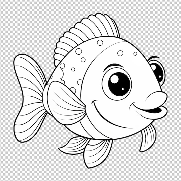 Psd van een kleurpagina met een omtrek van schattige vissen op een doorzichtige achtergrond