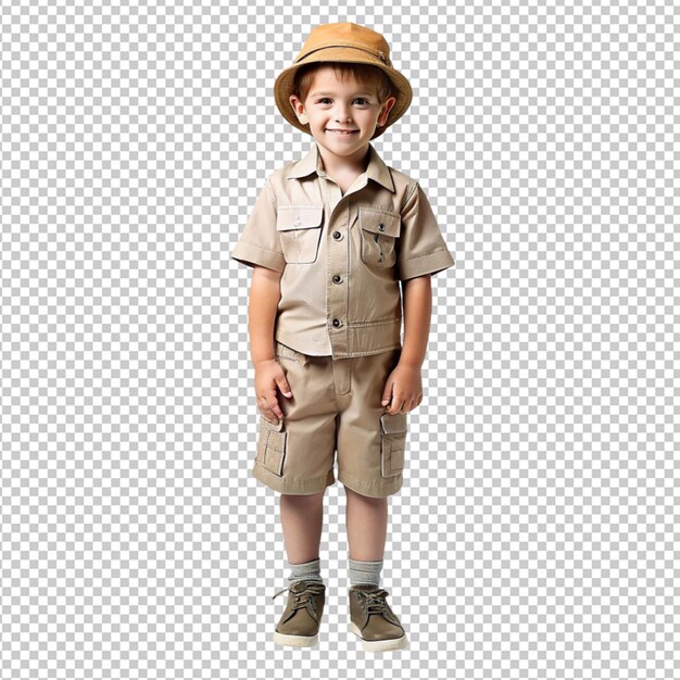 PSD psd van een schattige jongen in safari outfit op een doorzichtige achtergrond