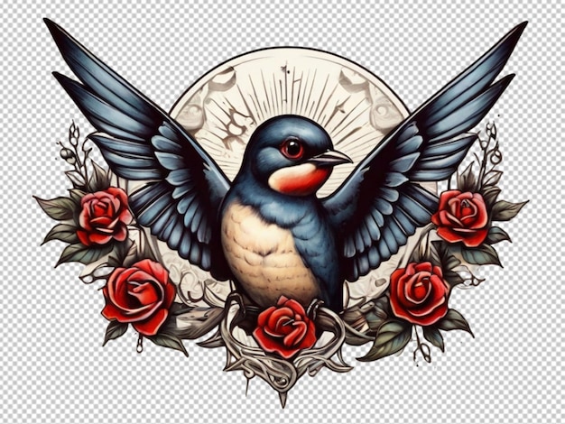 PSD psd van een zwaluw vintage tatoeage op transparante achtergrond