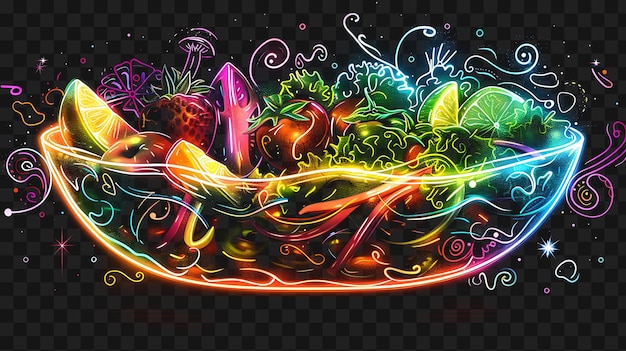 PSD psd van luminescent glowing burrito bowls overflowing en bursting b y2k glow neon outline design