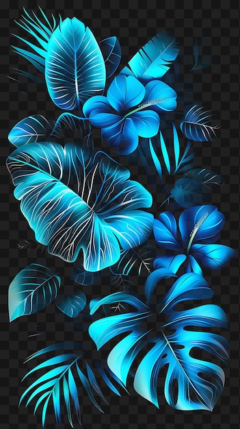 Psd van luminous turquoise blue hawaiian met swirling layers tropic y2k glow neon outline design