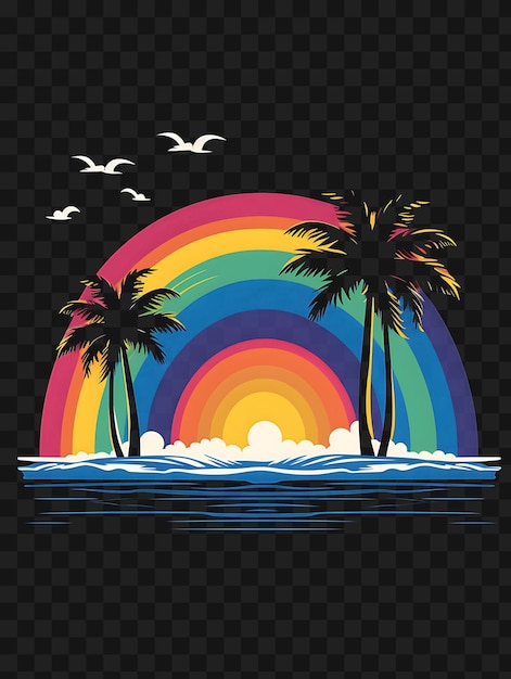 Psd van rainbow over a beach levendige veelkleurige palette donkere marine sjabloon clipart tatoeage ontwerp