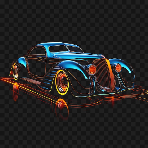 PSD psd van retrofuturistic car borderline design neon lines style vinta transparent clipart png 4096px