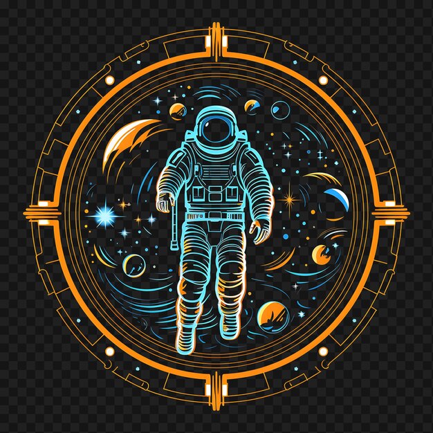 PSD psd van rocketship futuristische blauwe cirkelvormige neonlijnen astronaut dec transparante schone glow effecten