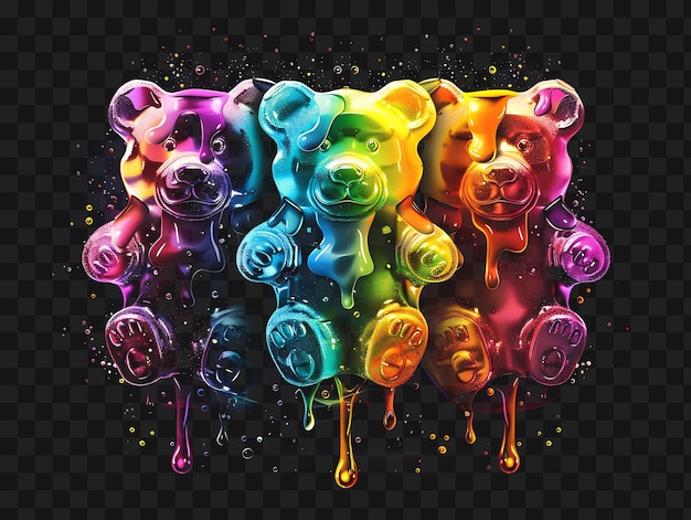 PSD psd van vibrant rainbow gummy bear candies overlapping torn candy pa y2k glow neon outline design