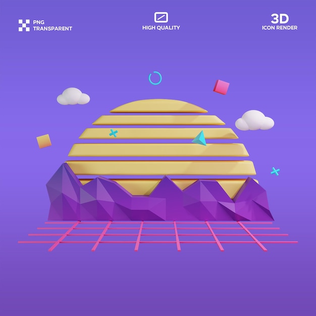 Иллюстрация PSD vaporwave 3D