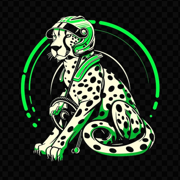 Psd vector agile cheetah met een racecar chauffeurs helm en stuur wh t-shirt ontwerp tatoeage inkt