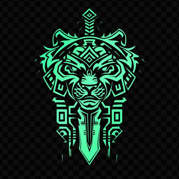 PSD psd vector aztec warrior totem logo with jaguar and obsidian blade for simple design tattoo art